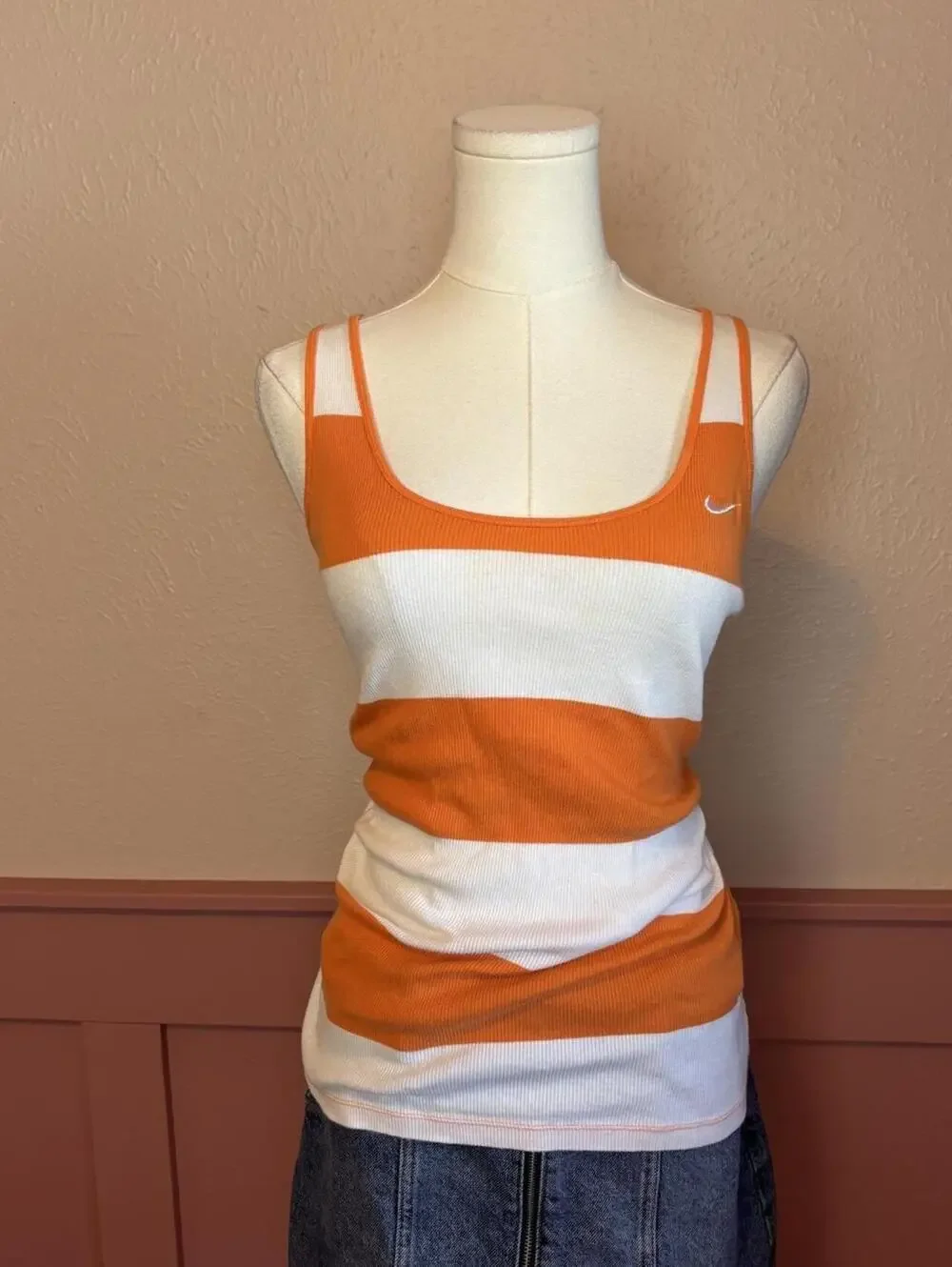vintage nike striped fitted tank white orange sz XL y2k 2000s playground prep
